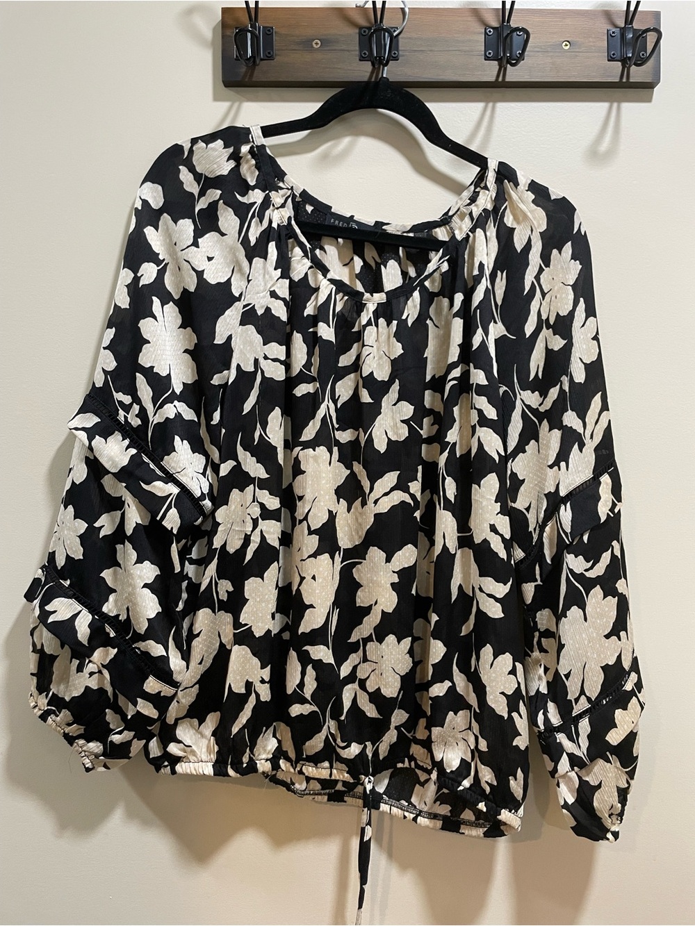 Fred David Black Floral Tie-Hem Peasant Tunic